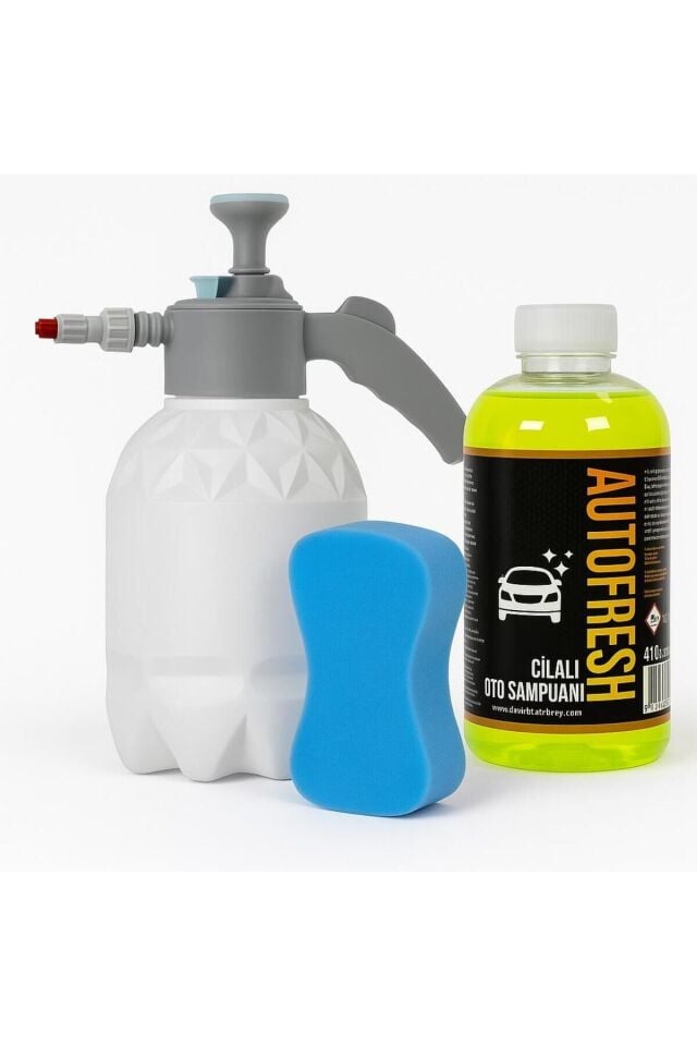 Köpük Pompası + Cilalı Oto Şampuanı 410 gr + Sünger | Araç Yıkama ve Parlatma Seti