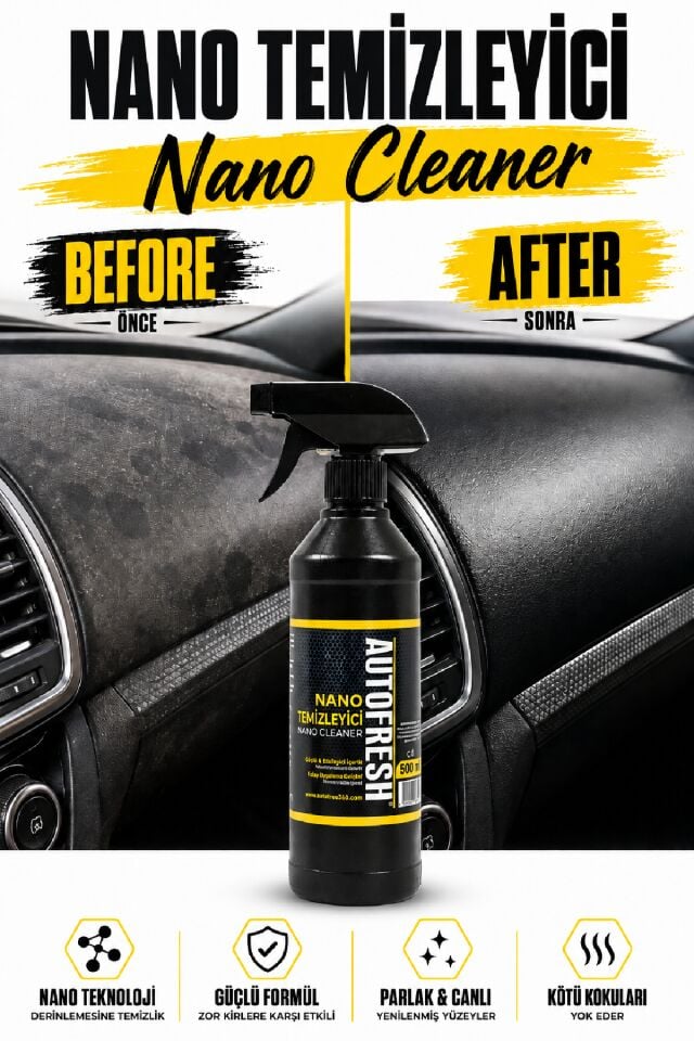 NANO TEMİZLEYİCİ 500 ML SET GÜÇLÜ ETKİ MİKROFİBER BEZ VE HAZNELİ FIRÇA