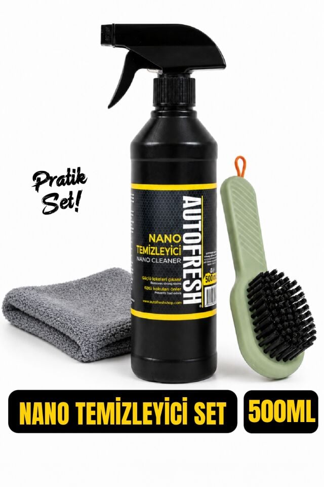 NANO TEMİZLEYİCİ 500 ML SET GÜÇLÜ ETKİ MİKROFİBER BEZ VE HAZNELİ FIRÇA