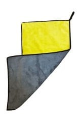 Çift Kat Mikrofiber Oto Kurulama Havlusu 30x60 Cm 800gsm (kenarı Biye ) Gri Sarı