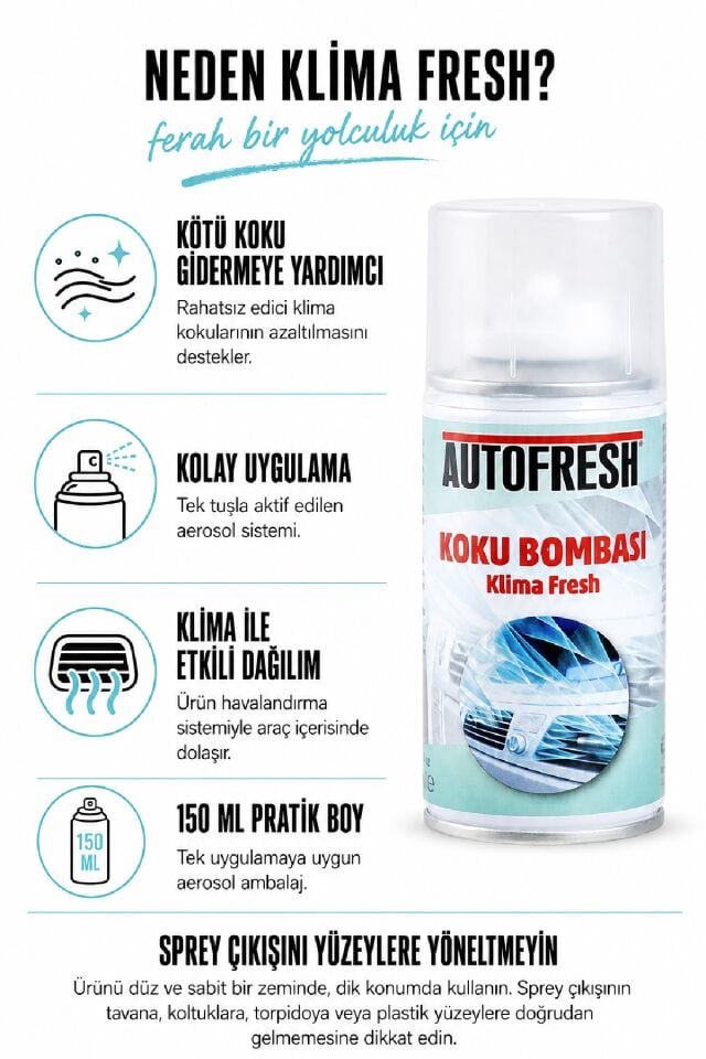 Koku Bombası Klima Fresh Klima Temizleyici Kötü Koku Giderici Sprey Amber Esanslı 150 ML