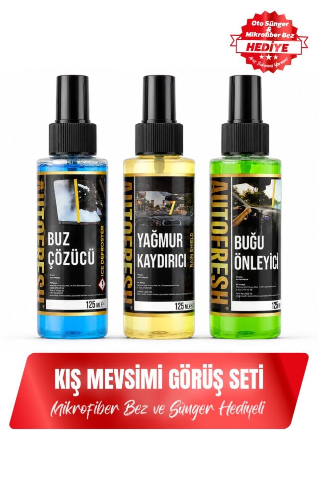 Kışlık 3'lü Oto Bakım Sprey Set Buğu Önleyici Buz Cözücü Yağmur Kaydırıcı 3x125ml