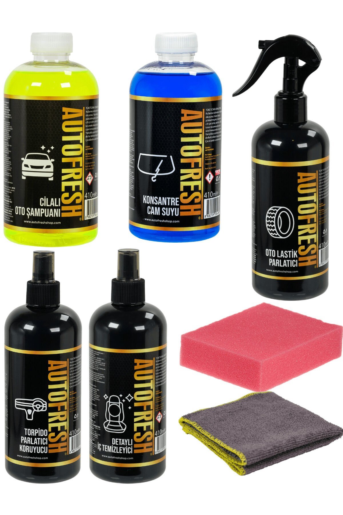 Araç Bakım Seti 5 Ürünlü Lastik Parlatıcı Torpido Parlatıcı Detaylı Iç Temizleyici Şampuan