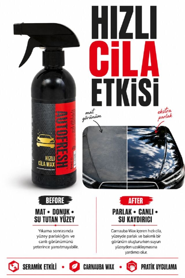 Araç Seramik Etkili Hızlı Cila Oto Parlatıcı Koruyucu Carnauba Wax Sünger Hediyeli 410 ml