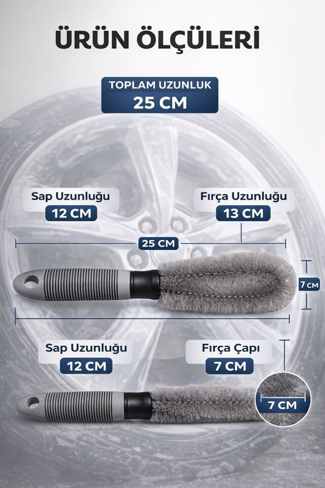AutoFresh Profesyonel Jant Temizleme Fırçası 25 cm – Jant İçi ve Dar Alan Detay Temizlik Fırçası