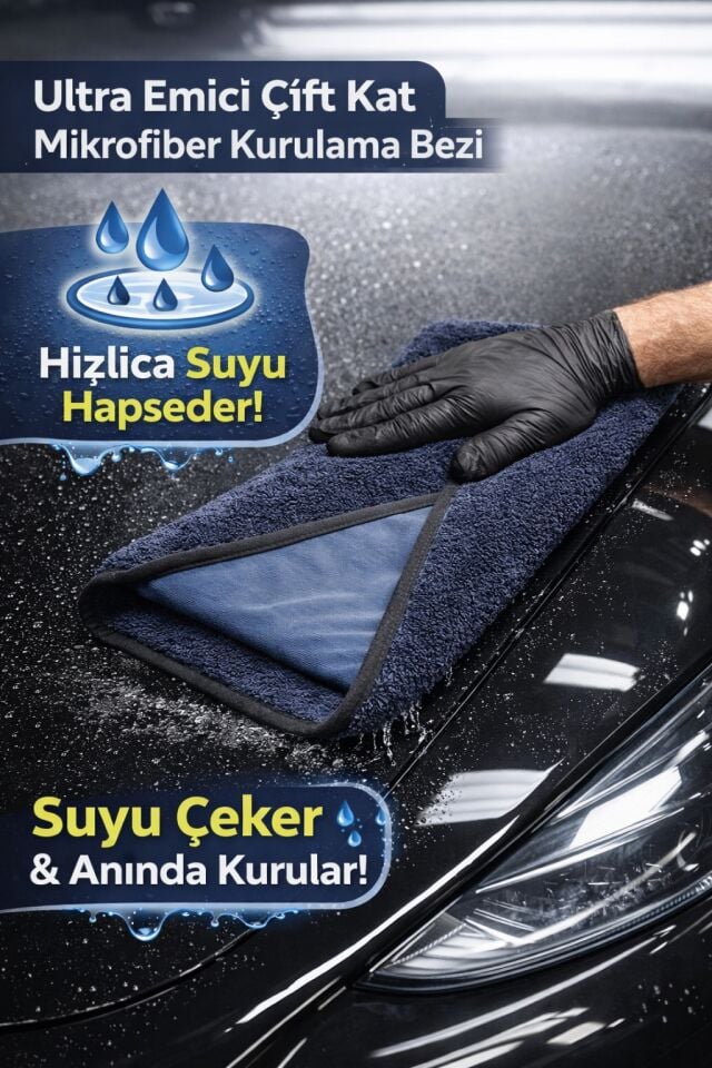 AutoFresh 50x70 cm Kirpi Bez Oto Kurulama Bezi Çift Kat Ultra Emici Mikrofiber Bez Biyeli