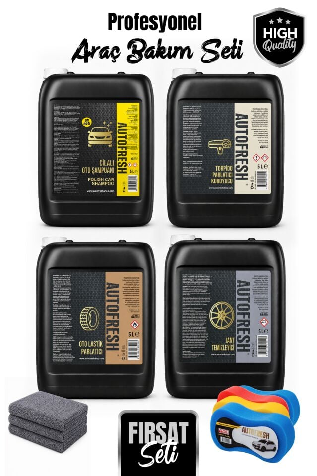 5 Litre Profesyonel Araç Bakım Seti (Lastik + Şampuan + Jant + Torpido)